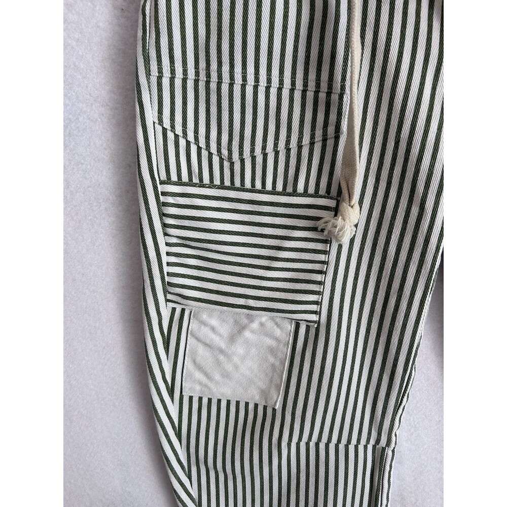 Striped Barrel Leg Jeans Women's Green White Denim Utility Cropped Small - Picture 7 of 14